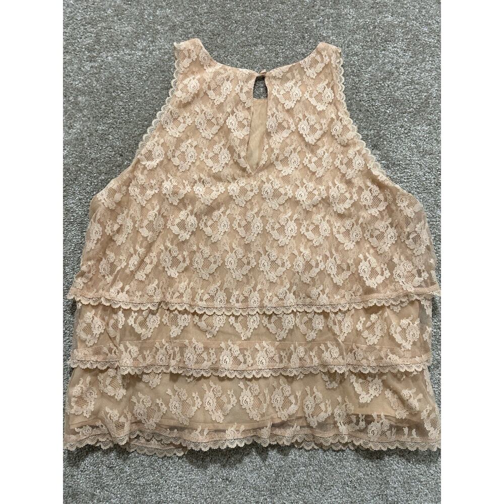 Anthropologie Women’s US 10 Tiered Lace Blouse Top Peach Sleeveless Ruffle - Picture 8 of 9